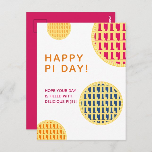 "Happy Pi Day!" Delicious Pi(e) | Pink Pi Day Post Postcard (Front/Back)