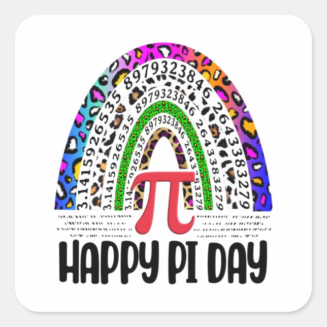 Happy Pi Day Mathematic Leopard Rainbow Square Sticker (Front)