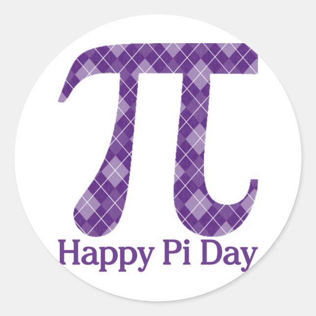 Happy Pi Day Purple Argyle Classic Round Sticker (Front)