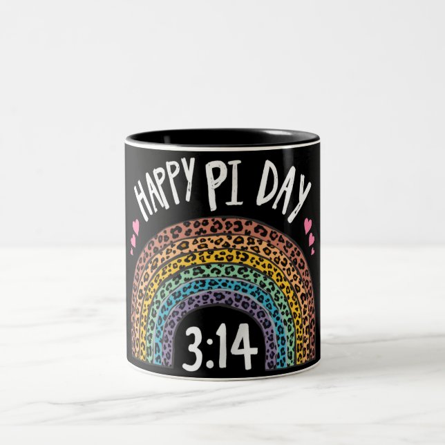 Happy Pi Day Rainbow Leopard Print Two-Tone Coffee Mug (Center)