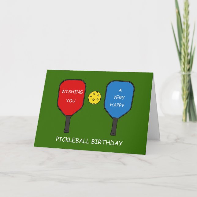 Happy Pickleball Birthday, Cartoon Fun. Card (Front)