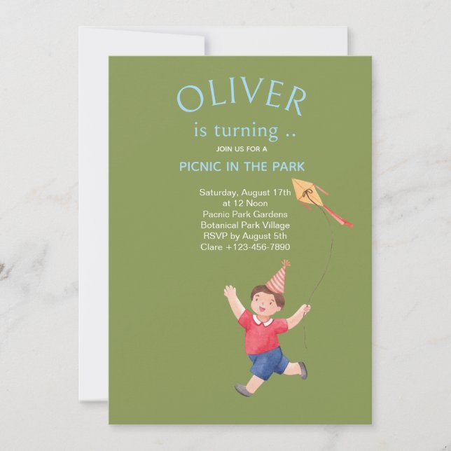 Happy Picnic Birthday Kids Boy Garden Party Invitation (Front)