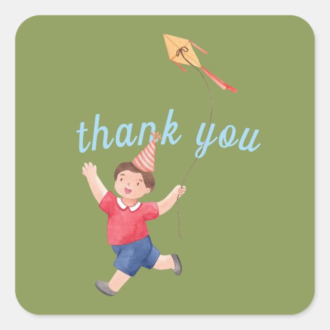 Happy Picnic Birthday Kids Boy Garden Thank You Square Sticker (Front)