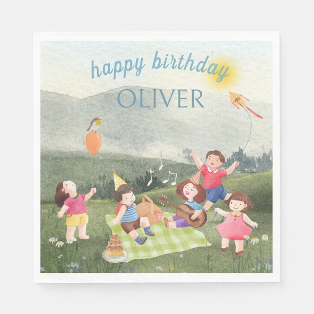 Happy Picnic Editable Birthday Kids Boy Invitation Napkin (Front)