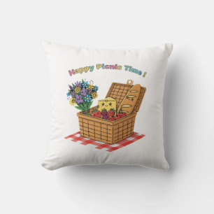 Happy Picnic Time! Cute Kawaii Food & Flowers Cushion