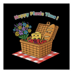 Happy Picnic Time! Cute Kawaii Food & Flowers  Poster