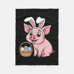 Happy Pig Bunny Ears Easter Eggs For Men Women Fleece Blanket