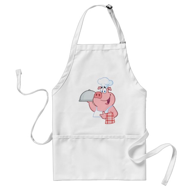 Happy Pig Chef Holding A Platter Sign Standard Apron (Front)