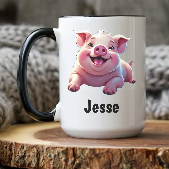 Happy Pig Coffee Mug (Personalized gift mug)