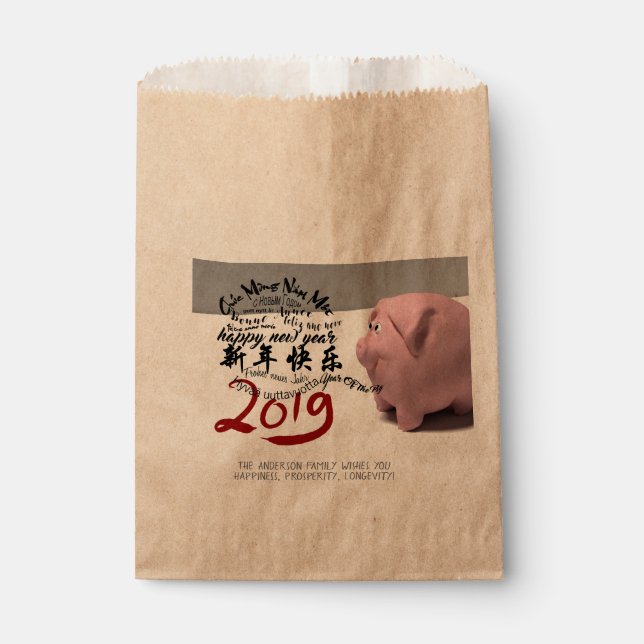 Happy PIg New Year 2019 personalised Favour Bag (Front)