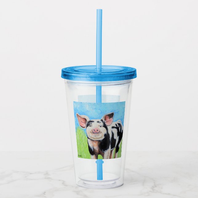 Happy Pig Painting Acrylic Tumbler (Front)