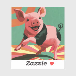 Happy Pig Retro Sunburst Colourful Cute