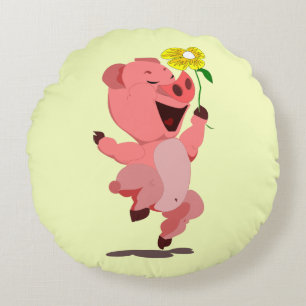Happy Pig Round Pillow
