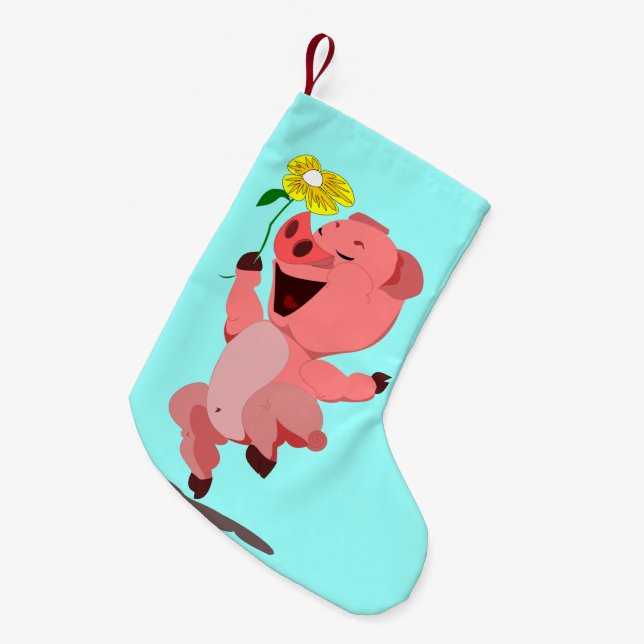 Happy Pig with Flower Funny Christmas Stocking (Front (Hanging))