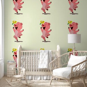 Happy Pig with Flower Funny Wallpaper