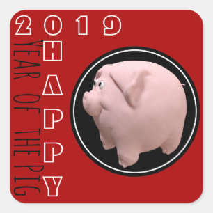Happy PIg Year 2019 3D Choose Colour 1 Square Stic Sticker