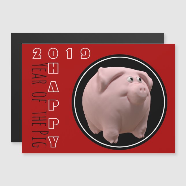 Happy PIg Year 2019 3D Choose Colour 2 Magnetic C Magnetic Invitation (Front/Back)