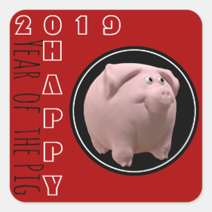 Happy PIg Year 2019 3D Choose Colour 2 Square Stic Sticker