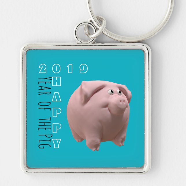 Happy PIg Year 2019 3D Choose Colour Keychain 2 (Front)