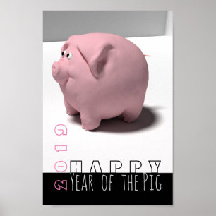 Happy PIg Year 2019 cute 3D Vertical Poster