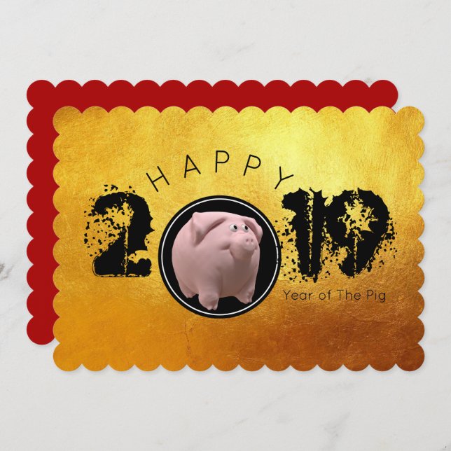 Happy PIg Year 2019 Original 3D Flat Card (Front/Back)