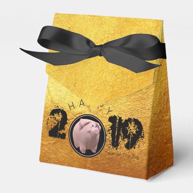 Happy PIg Year 2019 Original 3D gold Favour Box 2T (Front Side)
