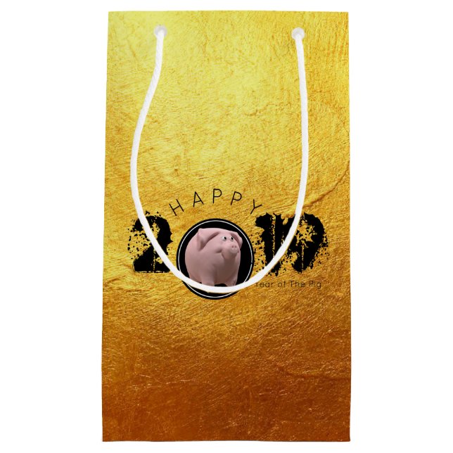 Happy PIg Year 2019 Original 3D gold S Gift Bag 2 (Front)