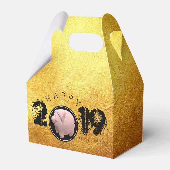 Happy PIg Year 2019 Original 3D golden Favour Box  (Front Side)