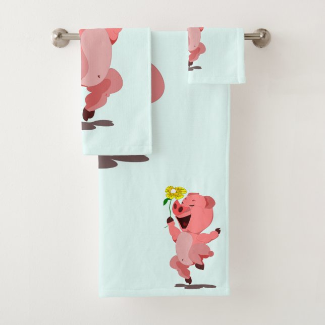 Happy Piglet with Daisy Bath Towels - Your Colours (Insitu)