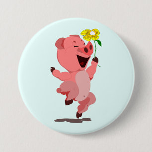 Happy Piglet with Daisy Flower Button Your Colours
