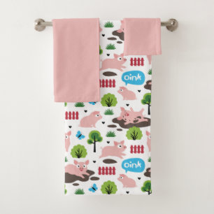 Happy Piglets In The Mud Bath Towel Set