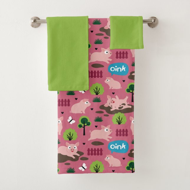 Happy Piglets In The Mud  Bath Towel Set (Insitu)
