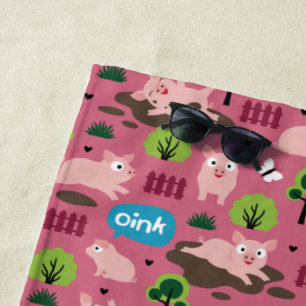 Happy Piglets In The Mud Beach Towel
