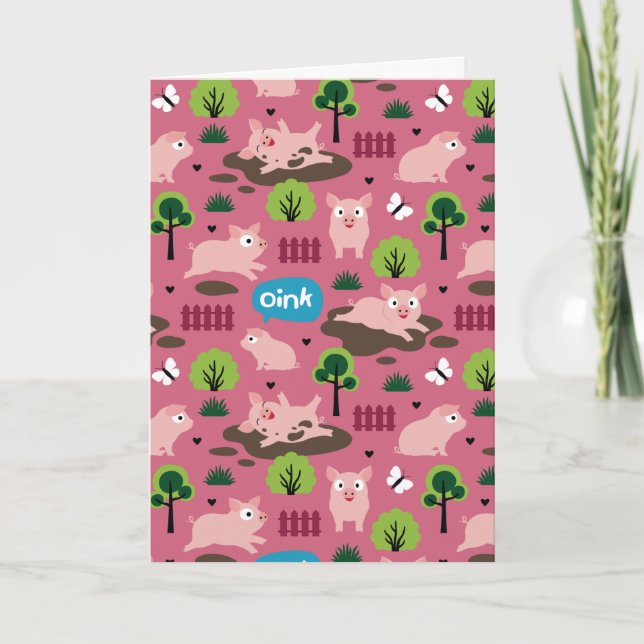 Happy Piglets In The Mud  Card (Front)