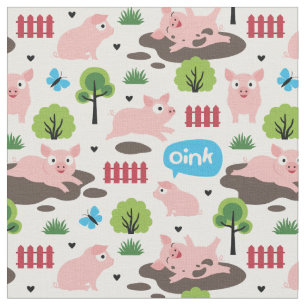 Happy Piglets In The Mud Fabric