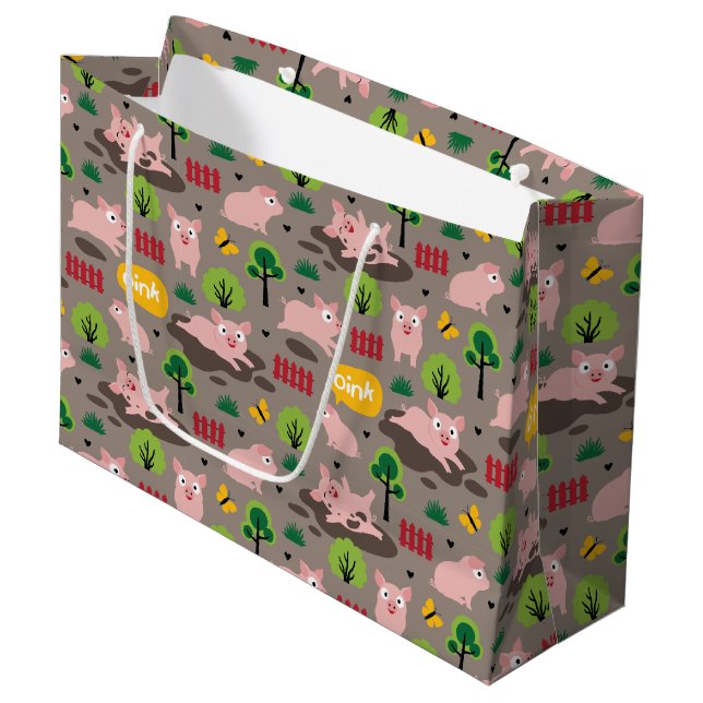 Happy Piglets In The Mud  Large Gift Bag (Front Angled)