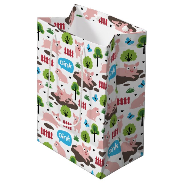 Happy Piglets In The Mud  Medium Gift Bag (Front Angled)