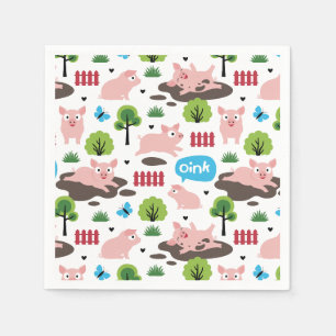 Happy Piglets In The Mud Napkins