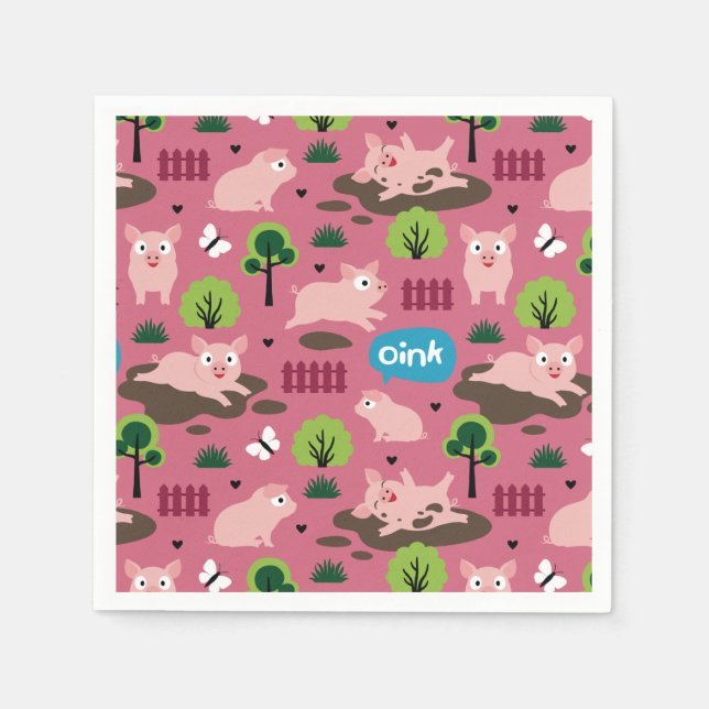 Happy Piglets In The Mud  Napkins (Front)