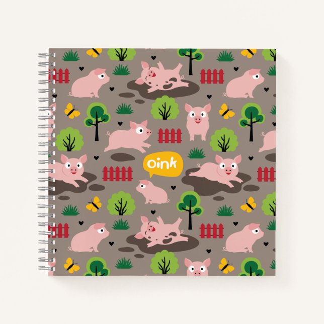 Happy Piglets In The Mud  Notebook (Front)