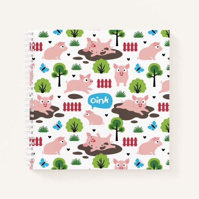 Happy Piglets In The Mud  Notebook (Front)