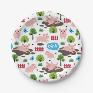 Happy Piglets In The Mud  Paper Plate