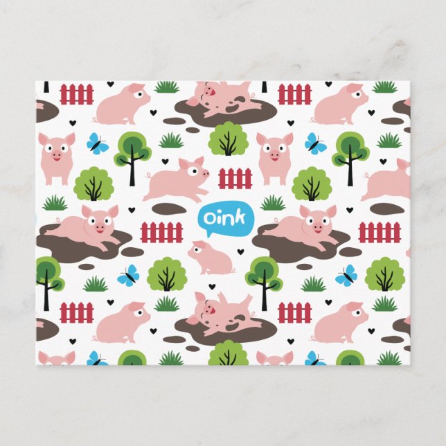 Happy Piglets In The Mud Postcard (Front)