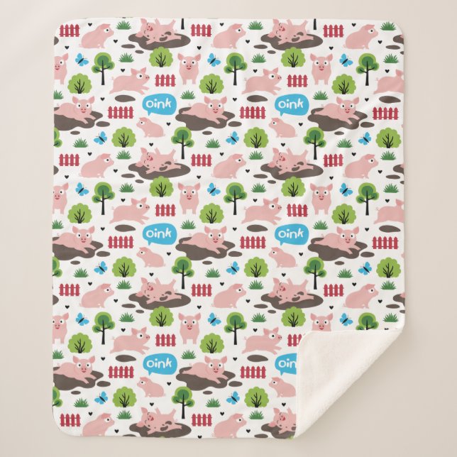 Happy Piglets In The Mud  Sherpa Blanket (Front)
