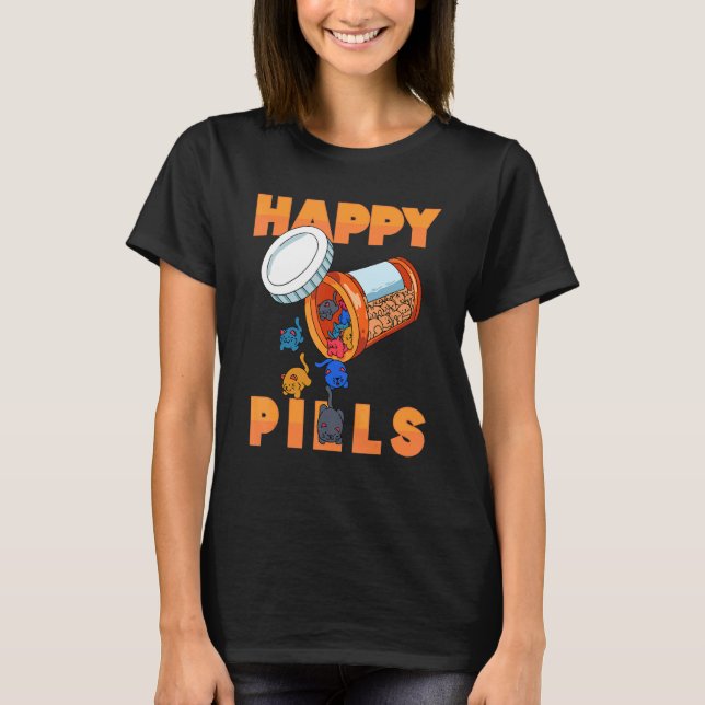Happy Pills Daily Pill Organiser With Cute Animals T-Shirt (Front)