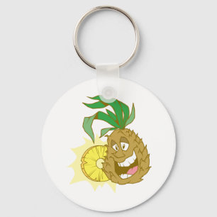 happy pineapple character dude key ring