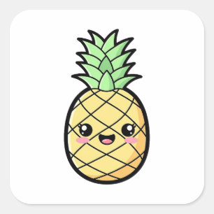 Happy Pineapple – Cute Kawaii Illustration Square Sticker