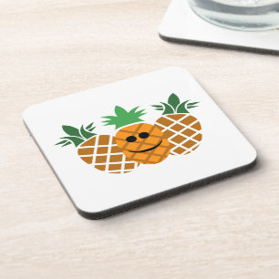 Happy Pineapple Design - Hard Plastic coasters wit