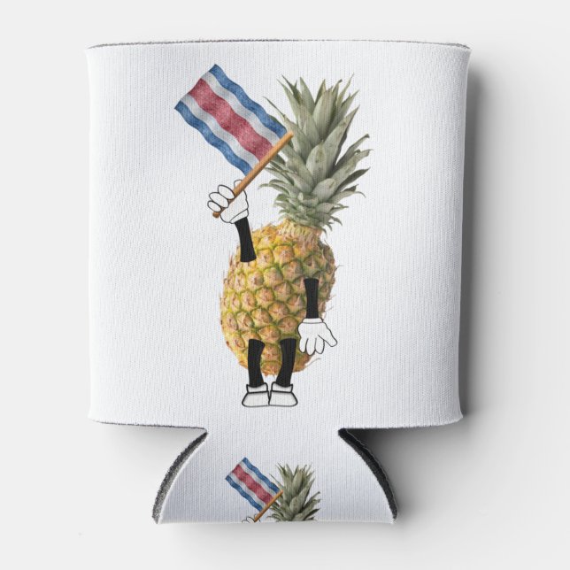 Happy pineapple waving waving a Costa Rican flag. Can Cooler (Front)