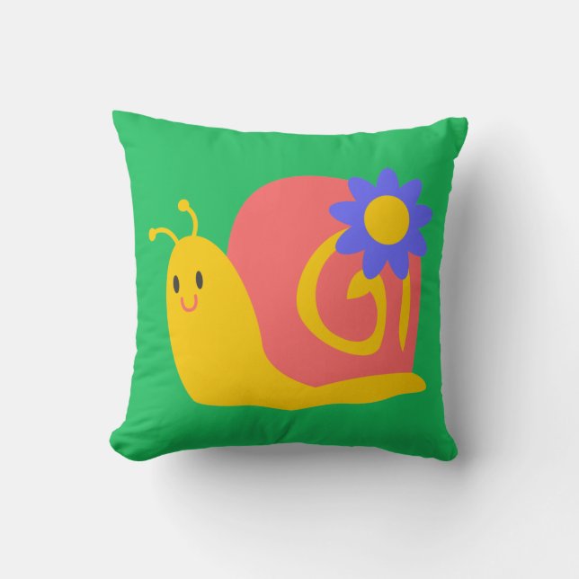 Happy pink and green snail cushion (Front)